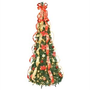 Holiday Peak 6 Foot Pre-Lit Christmas Tree Red Gold‎ Ornaments Lights